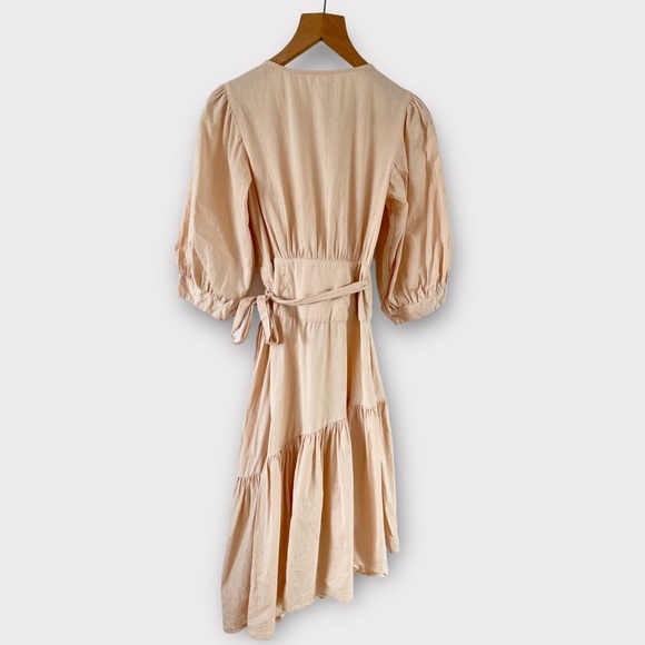 Free People Don’t Mind If I Do Midi Dress Size XS Peach Wrap Cotton Linen Mix - Picture 4 of 11